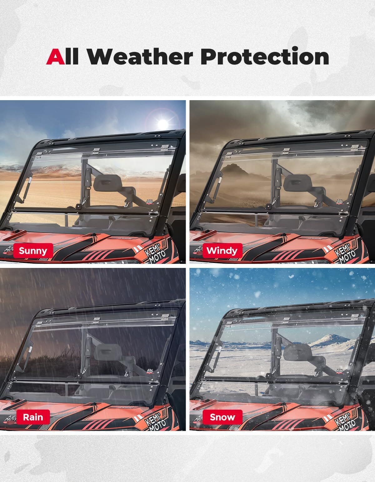Kemimoto '14-'25 Polaris Ranger XP 1000 2-in-1 Flip Windshield