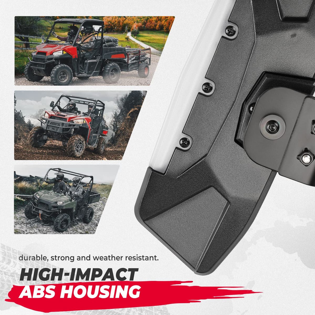 Kemimoto '15-'24 Polaris Ranger XP 1000 UTV Rear View Mirror with Led Light