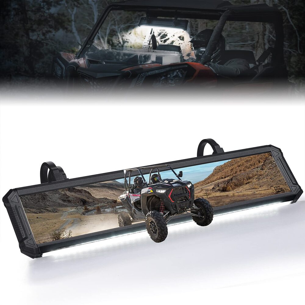 Kemimoto 15" UTV Rear View Center Mirror w/Interior Light for 1.65"-2" Roll Cage