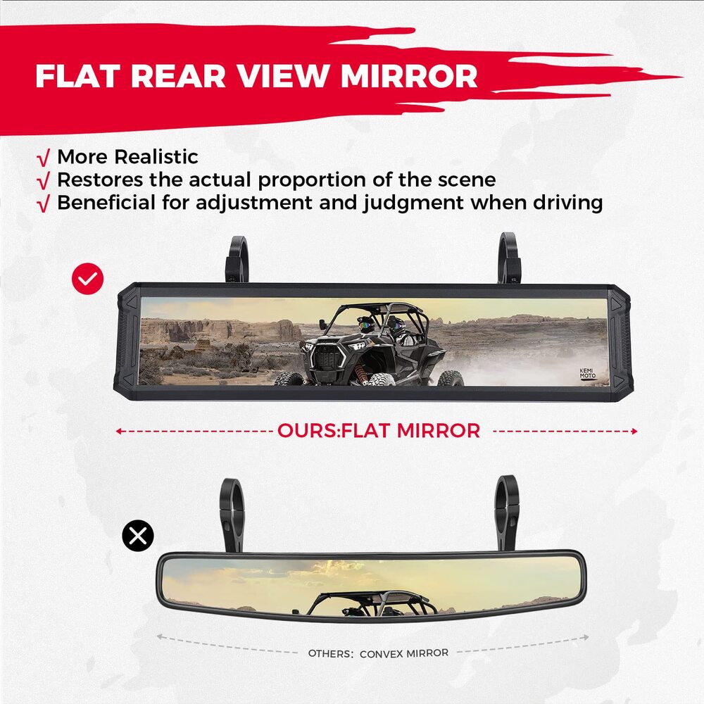 Kemimoto 15" UTV Rear View Center Mirror w/Interior Light for 1.65"-2" Roll Cage