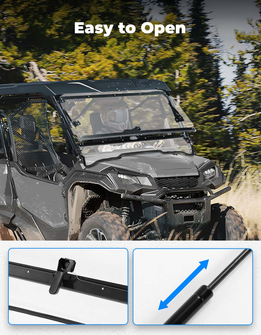 Kemimoto '16-'24 Honda Pioneer 2 In 1 Flip Windshield