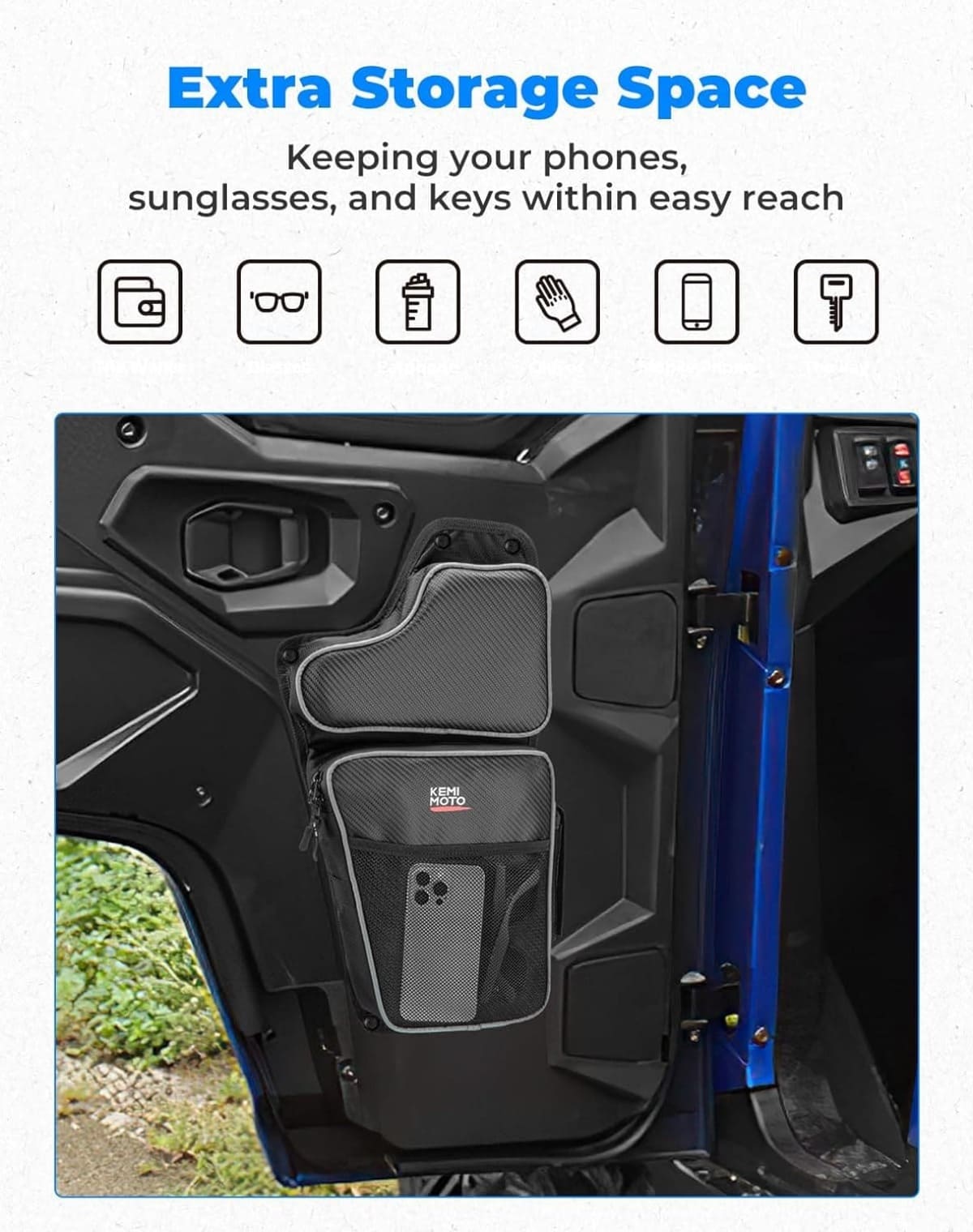 Kemimoto '16-'24 Polaris General 1000/4 1000 Front Lower Door Bags w/ Knee - 2PCS