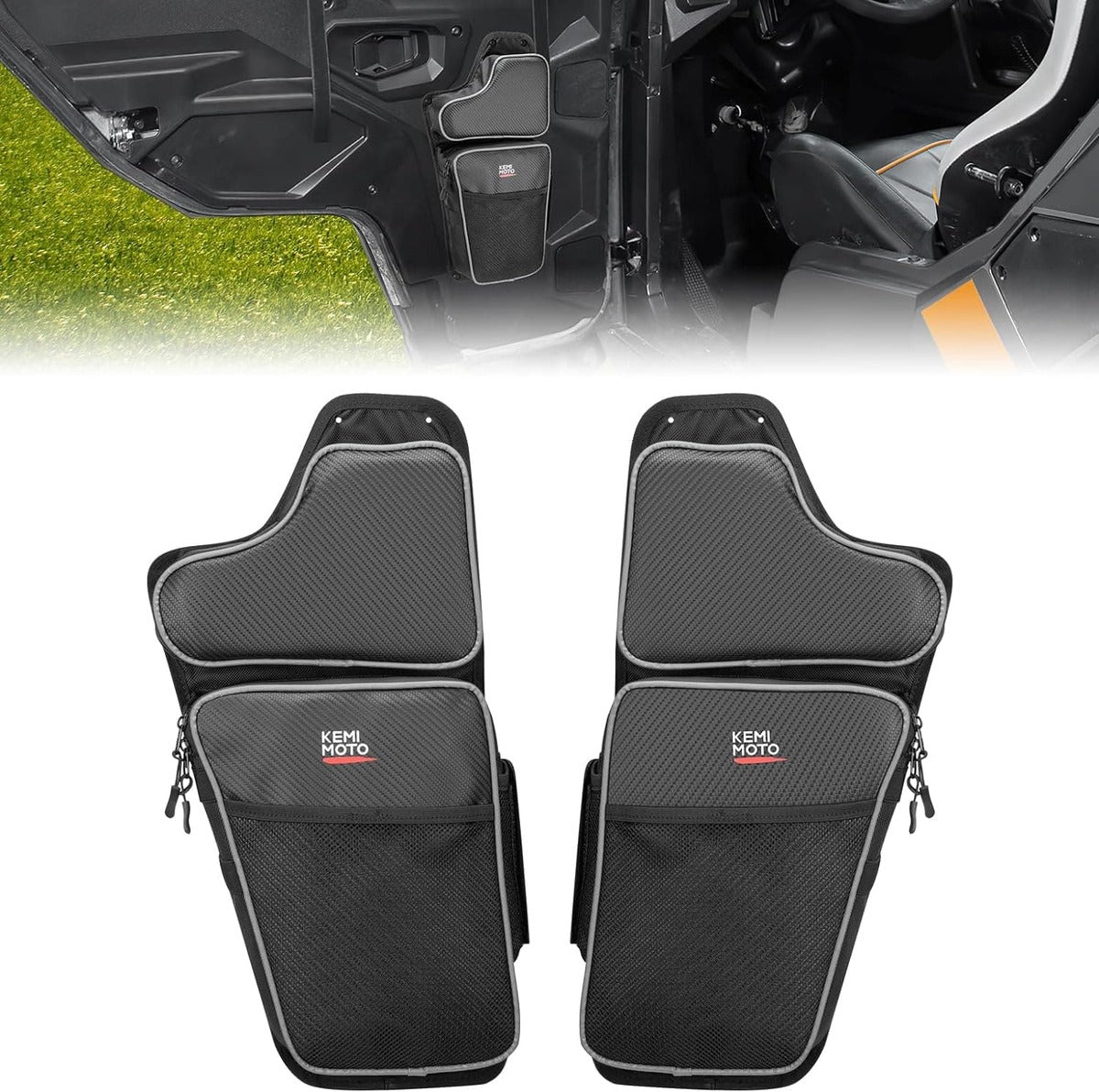 Kemimoto '16-'24 Polaris General 1000 Front Lower Door Bags with Knee 2PCS