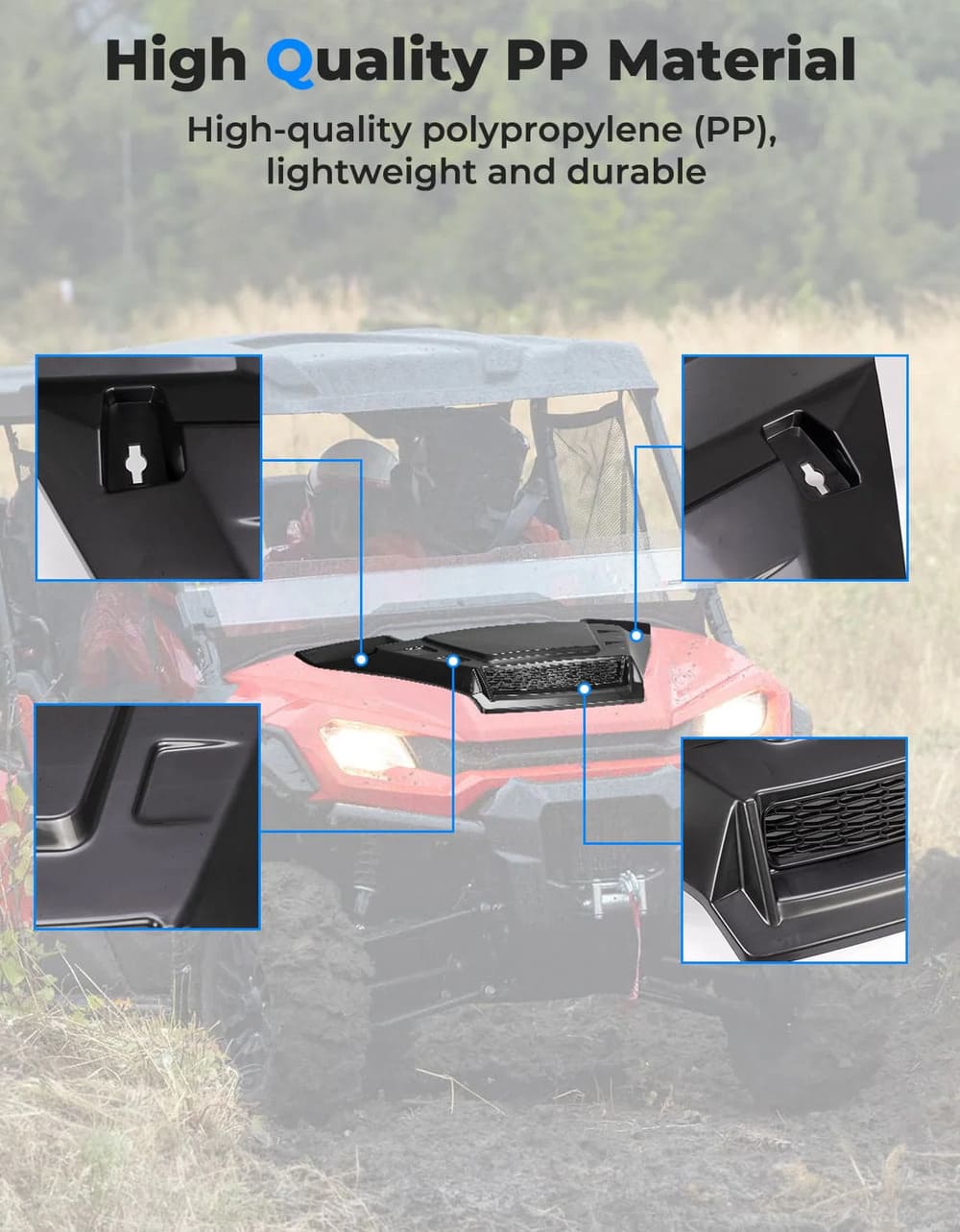 Kemimoto '16-'25 Honda Pioneer 1000 Sport Hood Scoop with Mesh