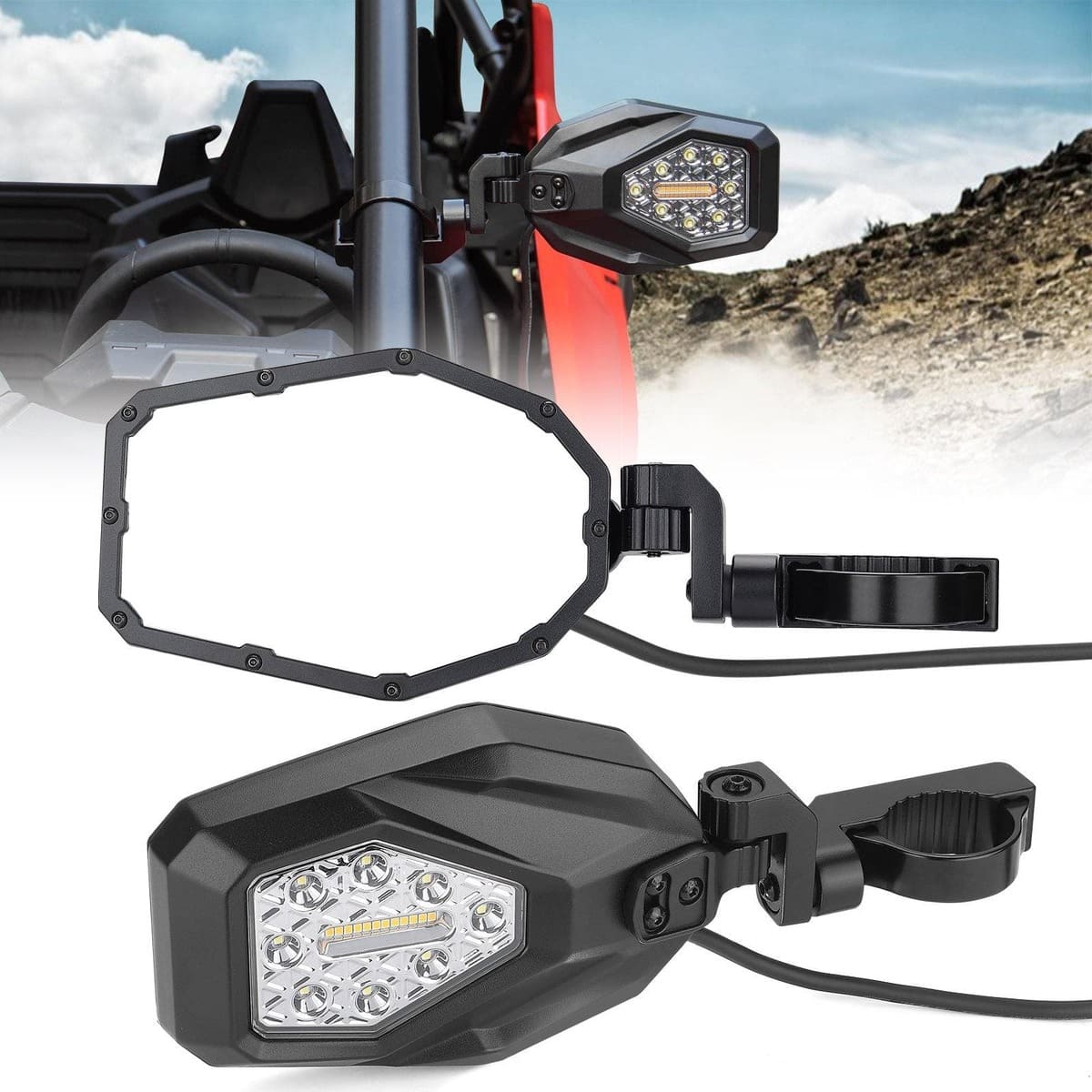 Kemimoto '17-'20 Can-Am Maverick X3 Mirrors w/ LED Turn Signal Lights