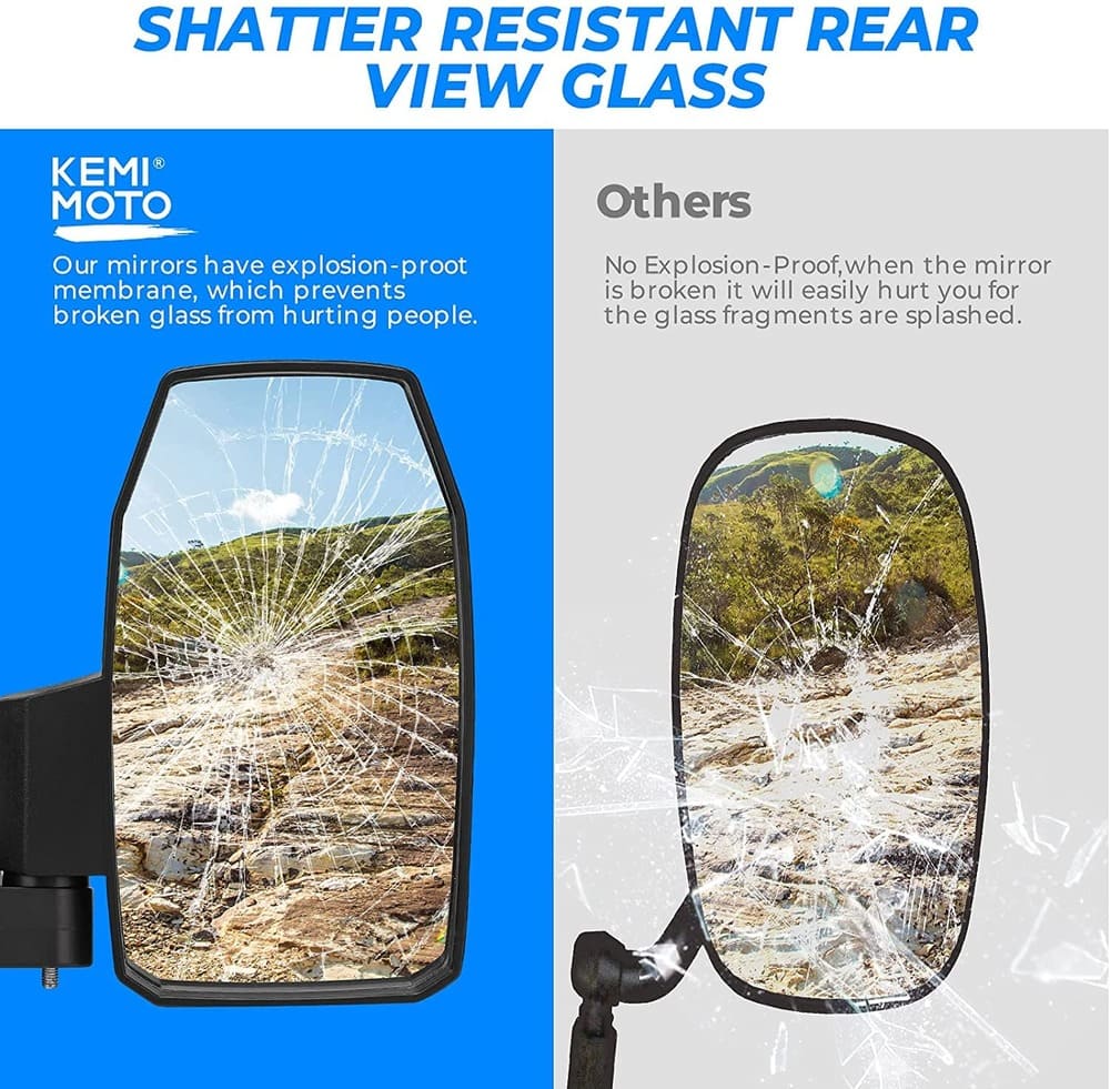 Kemimoto Polaris Ranger XP 1000 Pro Fit Wide UTV Side Mirrors  - 1 Pair