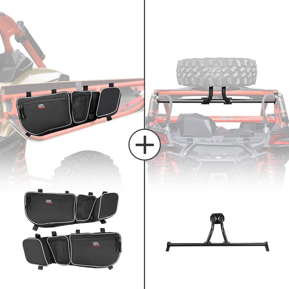 Kemimoto '17-'23 Can-Am Maverick X3 Front Door Storage Bags & Spare Tire Mount