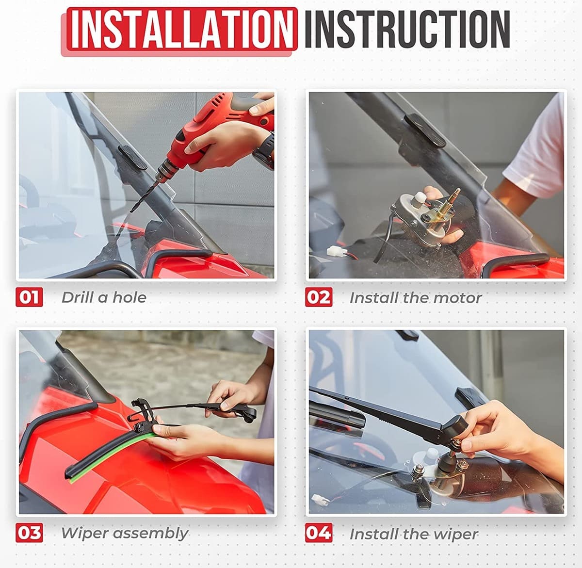 Kemimoto '17-'23 Can-Am Maverick X3 Full Windshield Wiper & Washer