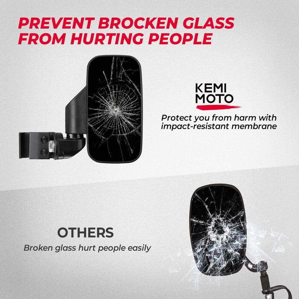 Kemimoto 17' 23' Polaris Ranger XP 1000 Adjustable Side Mirrors W/ Bypass