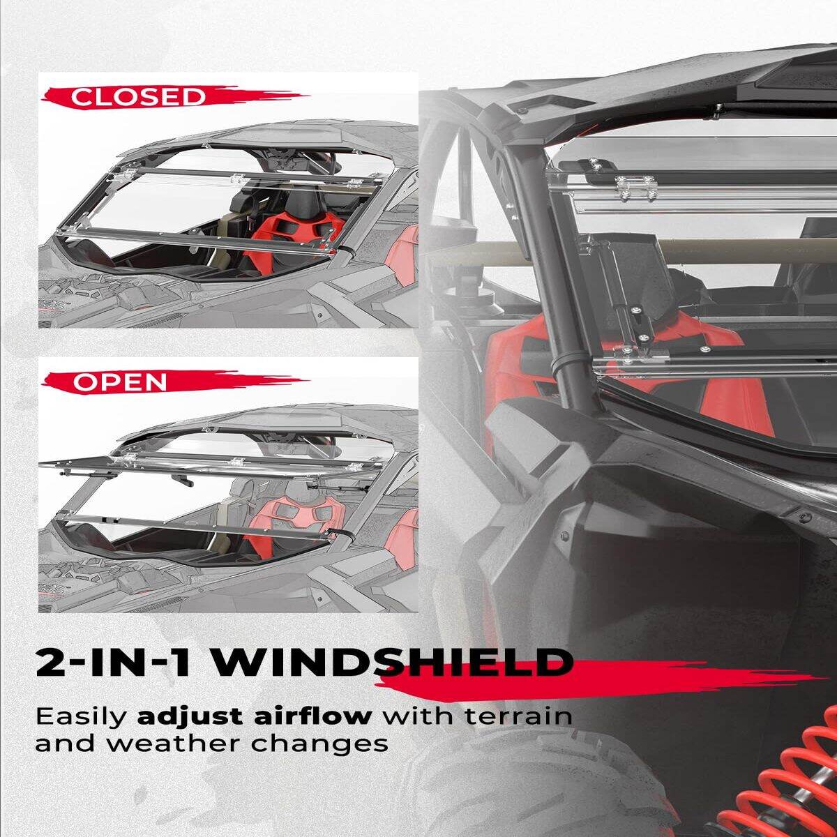 Kemimoto '17-'24 Can-Am Maverick X3 Upgraded Scratch Resistant Flip Windshield