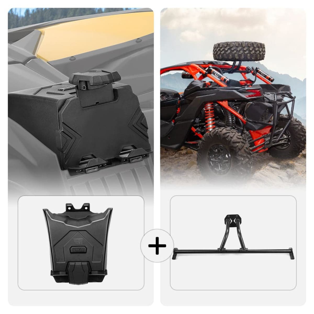 Kemimoto '17-'24 Can-Am Maverick X3 Tablet Holder & Spare Tire Carrier