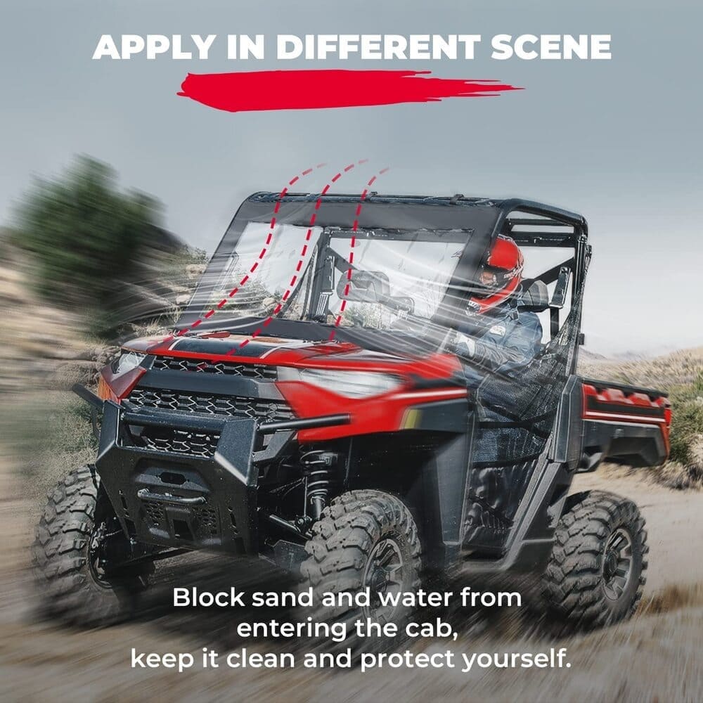 Kemimoto '17-'24 Polaris Ranger XP 1000 PVC Waterproof Panel Soft Front Windshield