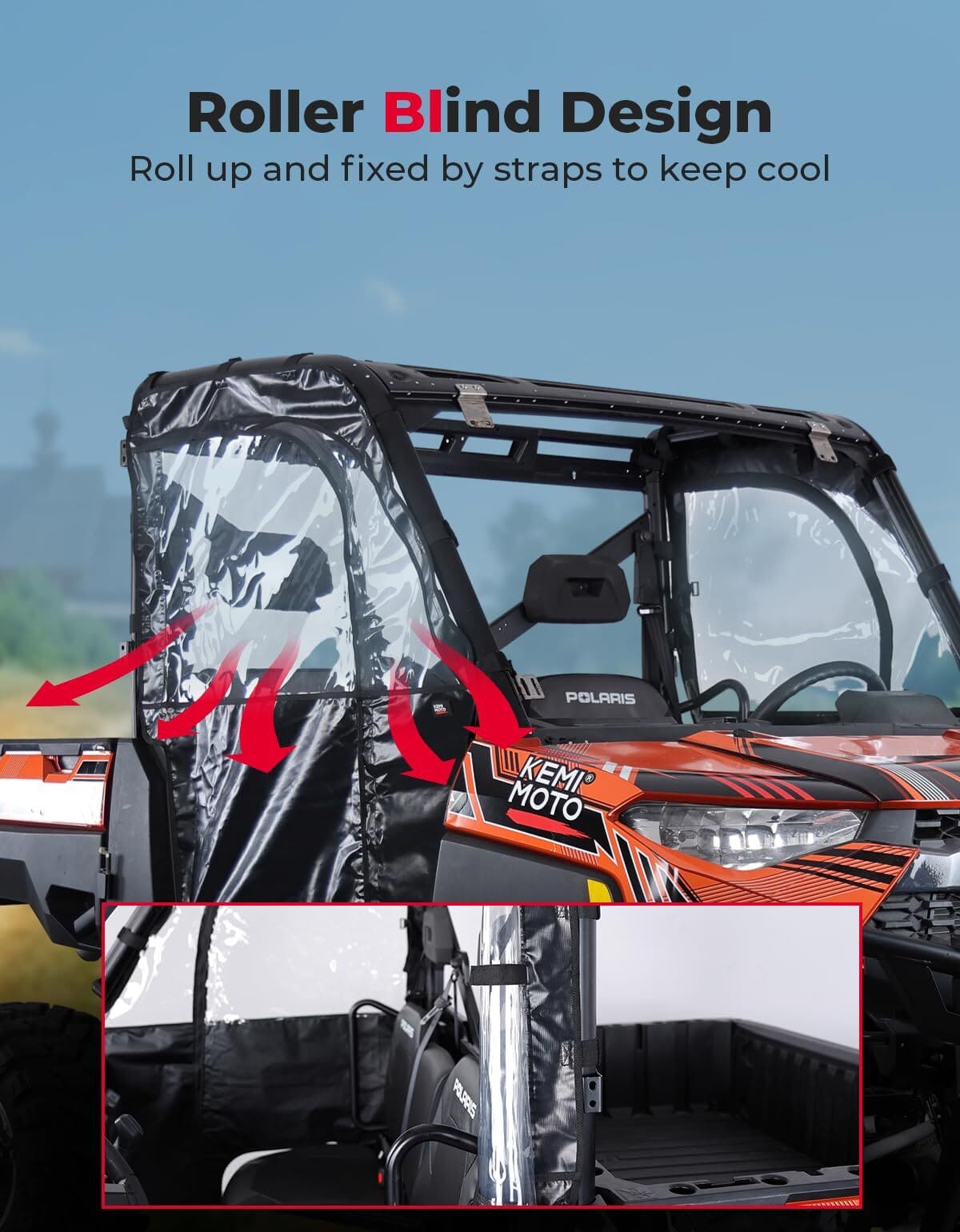 Kemimoto '17-'25 Polaris Ranger XP 1000 UTV Cab Enclosure Upper Doors