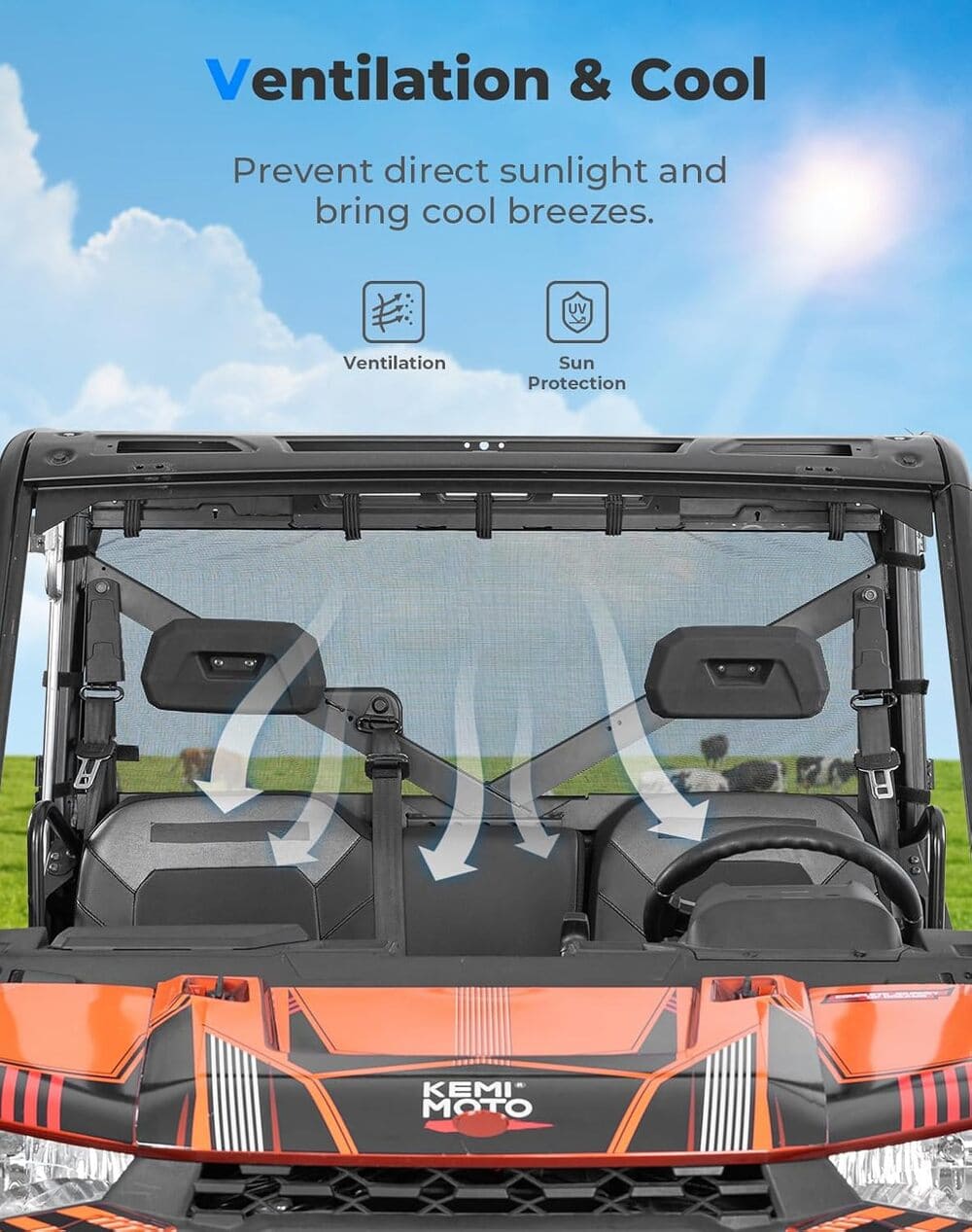 Kemimoto '17-'25 Polaris Ranger XP 1000 UTV Sunshade Soft Rear Window Net