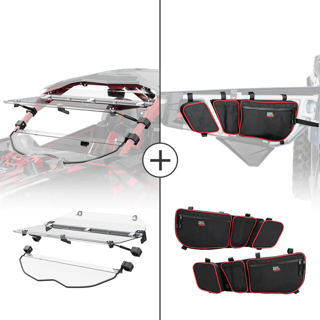 Kemimoto '17+ Can-Am Maverick X3 Flip Windshield & Door Bags
