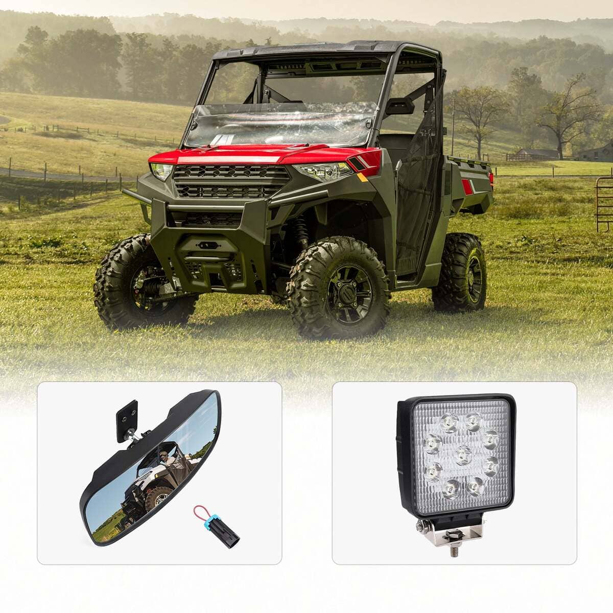 Kemimoto '18-'24 Polaris Ranger XP 1000 Rear View Mirror & 40mm Wafer Light
