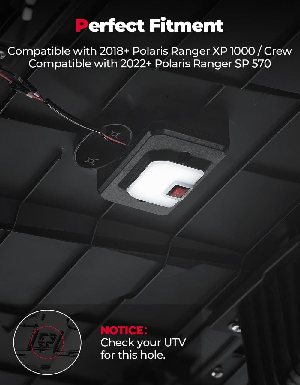 Kemimoto '18-'24 Polaris Ranger XP 1000 UTV Dome Light