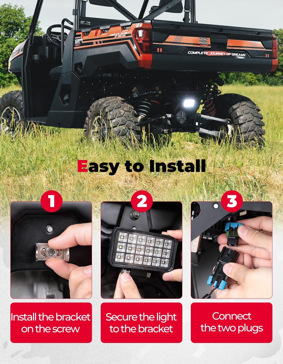 Kemimoto '18-'24 Polaris Ranger XP 1000 Upgraded Backup Light w/ Switch