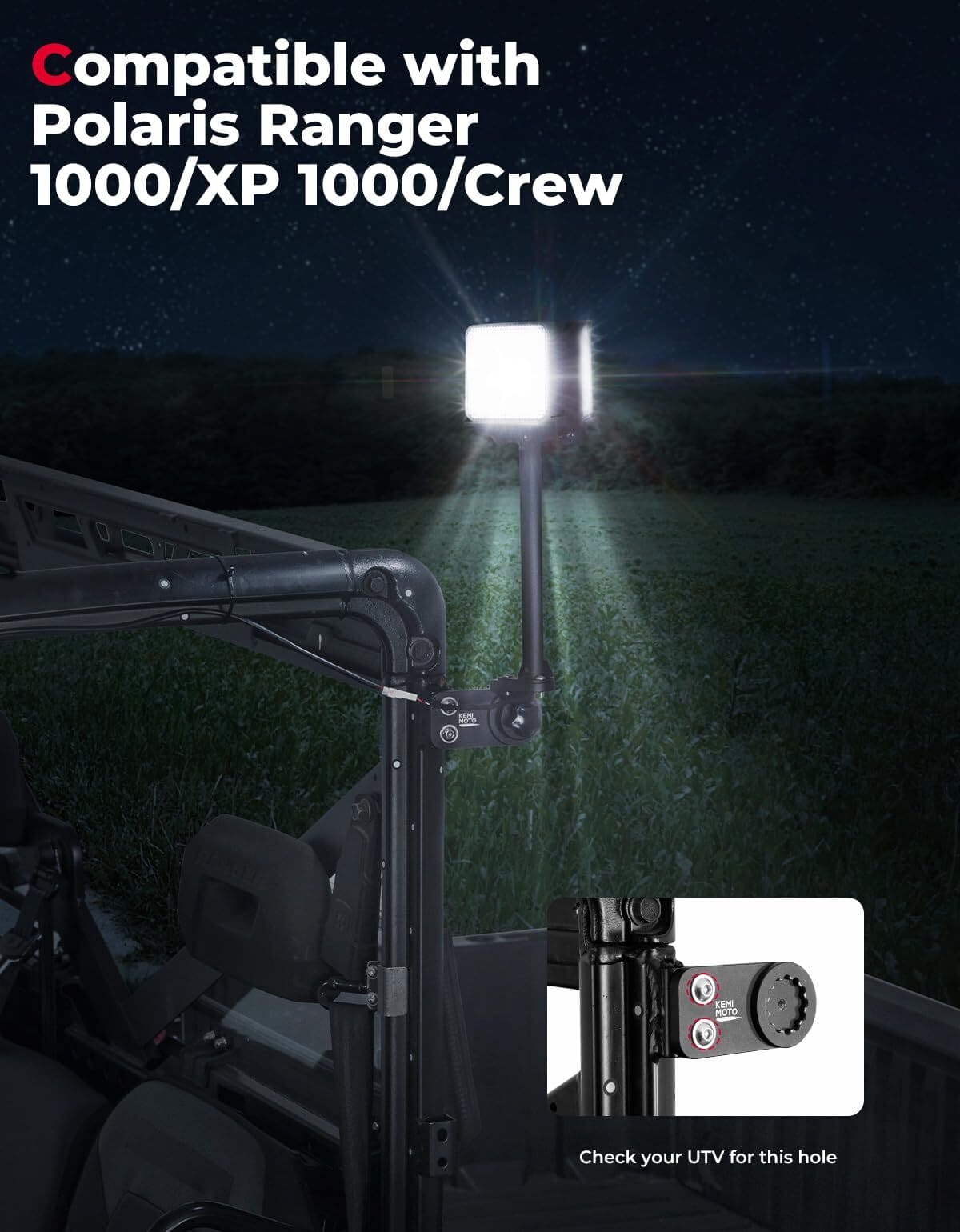 Kemimoto '18-'25 Polaris Ranger XP 1000 & XD Pro Work Light LED Spotlight