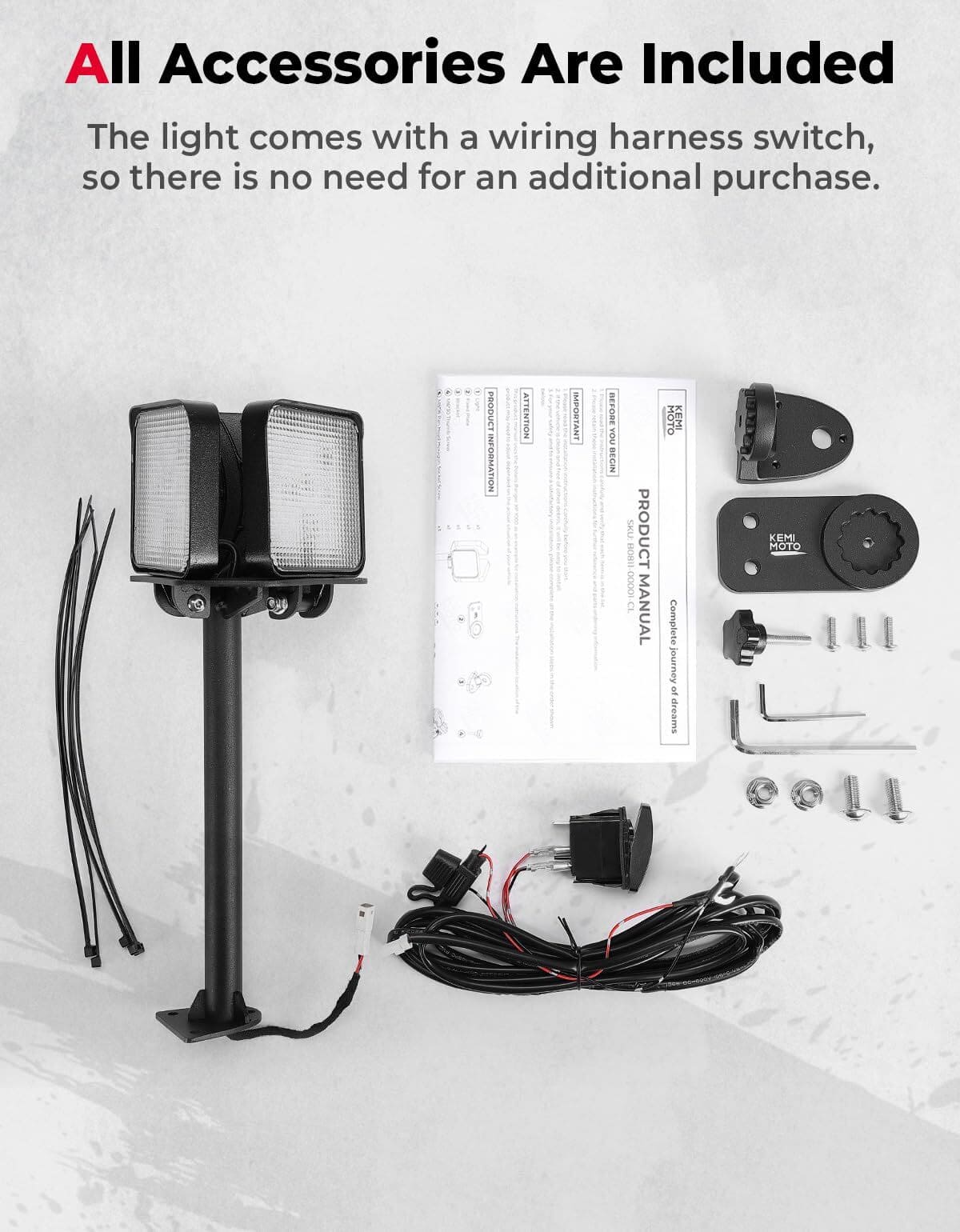 Kemimoto '18-'25 Polaris Ranger XP 1000 & XD Pro Work Light LED Spotlight