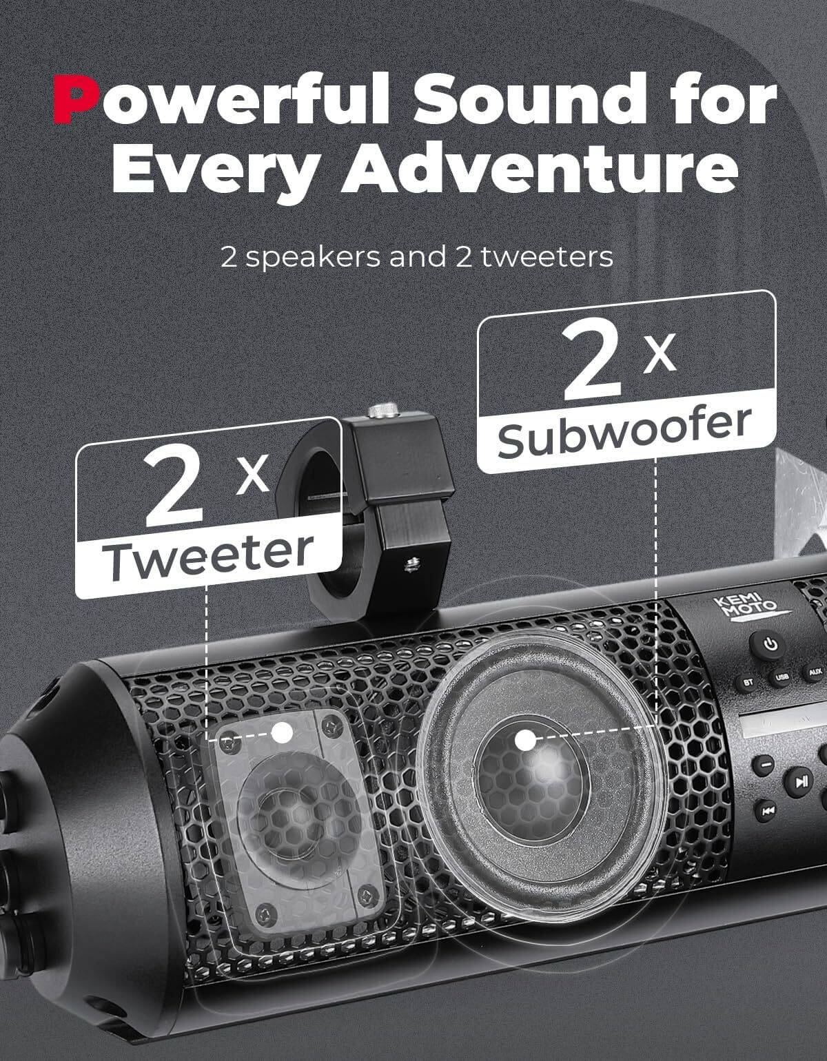 Kemimoto 18" UTV Sound Bar RGB Bluetooth w/ 1.56"-2.25" Roll Bar