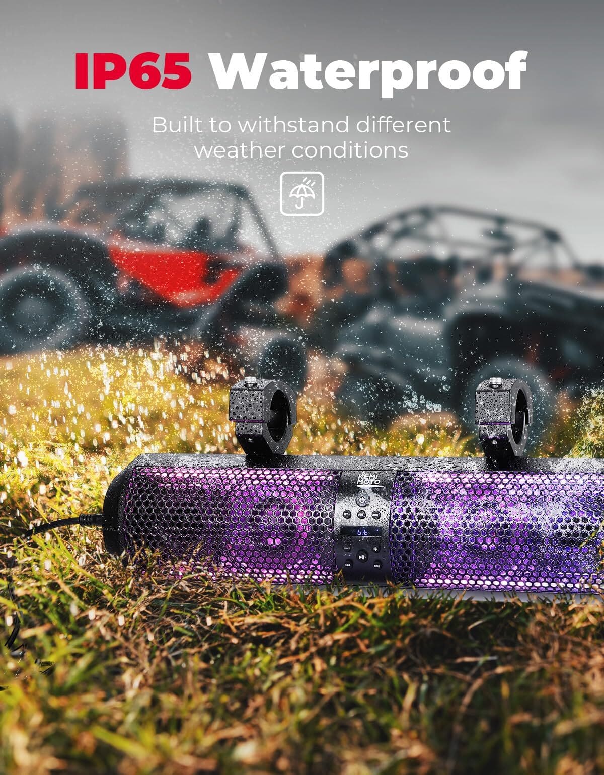 Kemimoto 18" UTV Sound Bar RGB Bluetooth w/ 1.56"-2.25" Roll Bar