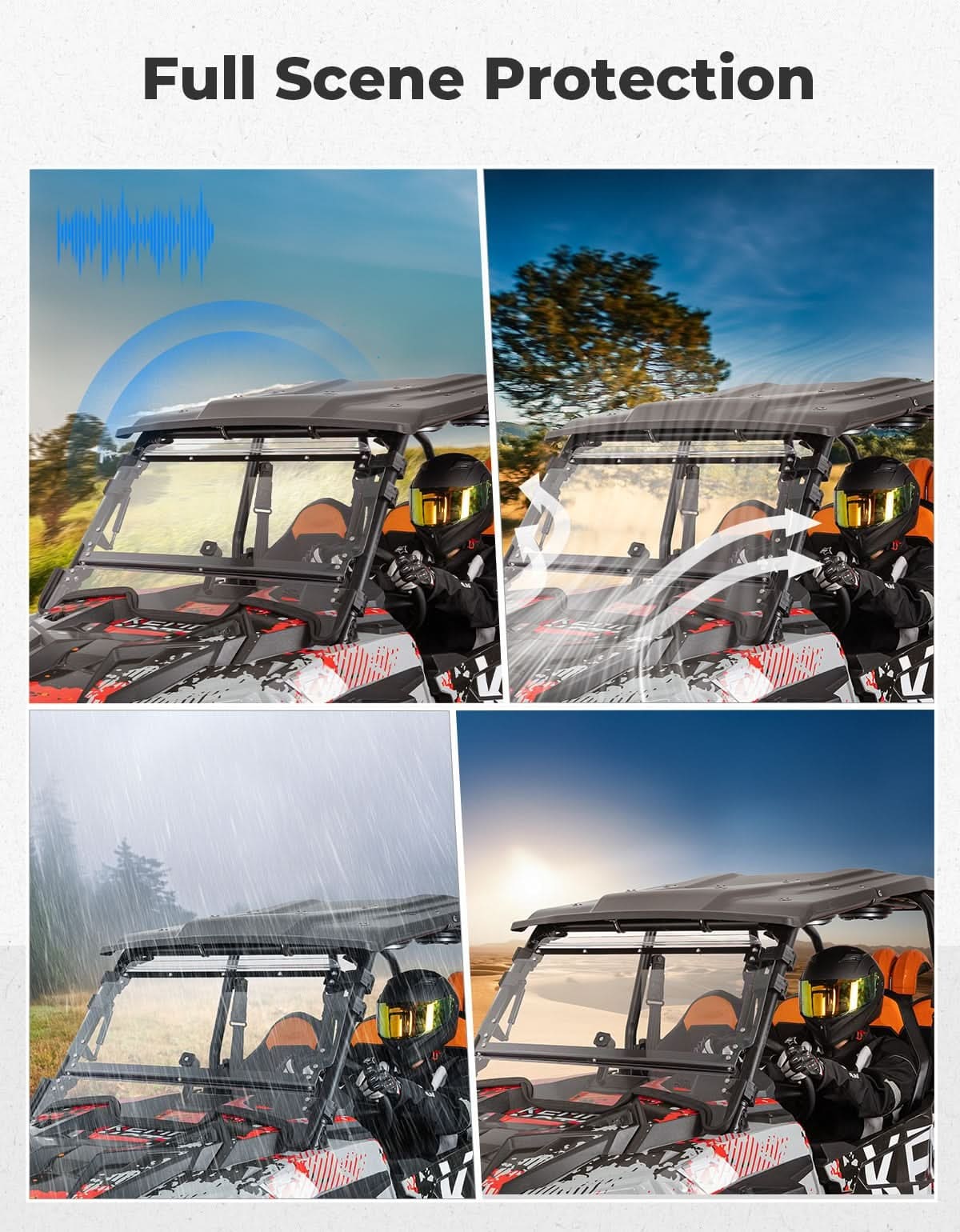 Kemimoto '19-'23 Polaris RZR XP 1000 2 & 4 Seater 2 In 1 Flip Up Windshield