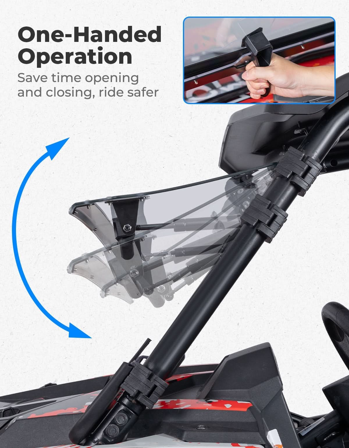 Kemimoto '19-'23 Polaris RZR XP 1000 2 & 4 Seater 2 In 1 Flip Up Windshield