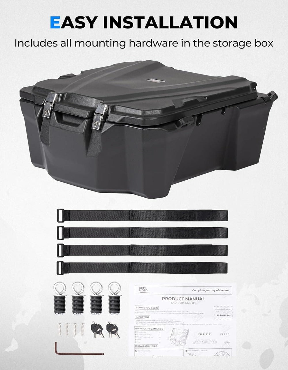 Kemimoto '19-'23 Polaris RZR XP 1000 100L UTV Rear Cargo Box