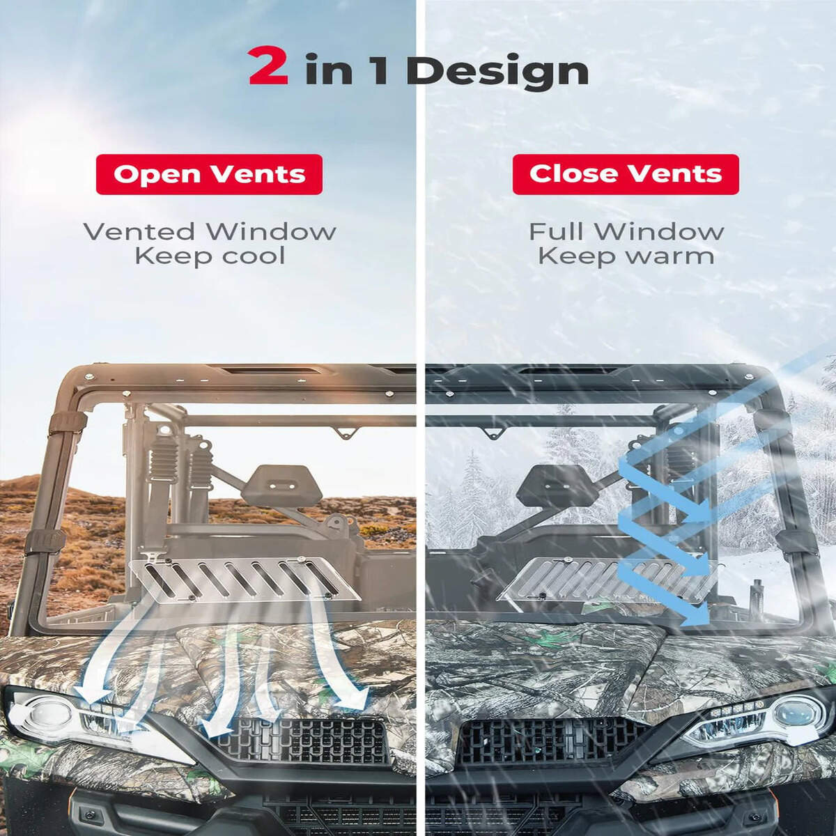 Kemimoto '19-'25 CFMoto UForce 1000 Airflow Sliding Vented Rear & Front Windshield