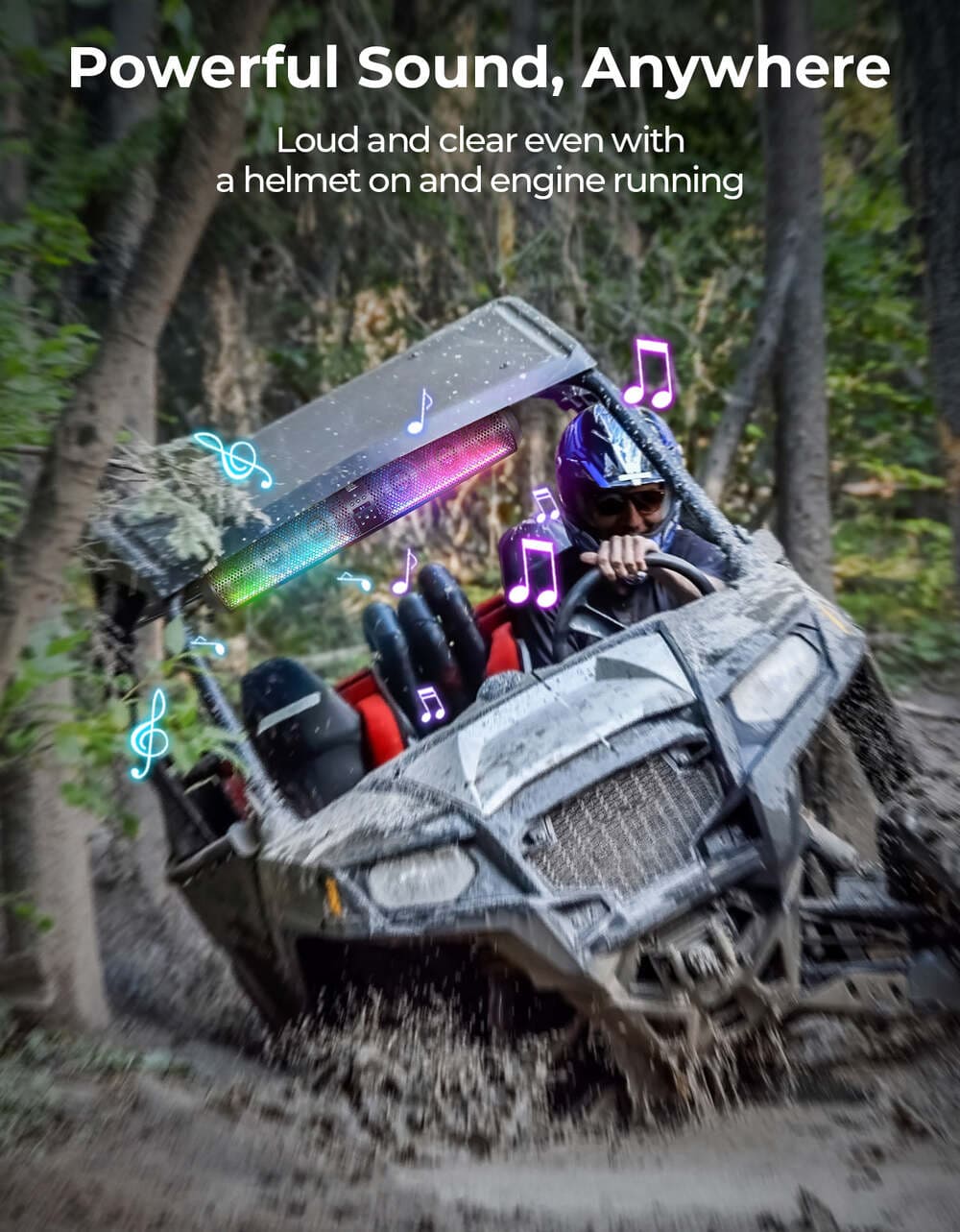 Kemimoto Polaris RZR 1.56"- 2.25" Roll Bar SXS Speaker RGB UTV Soundbar - 28"