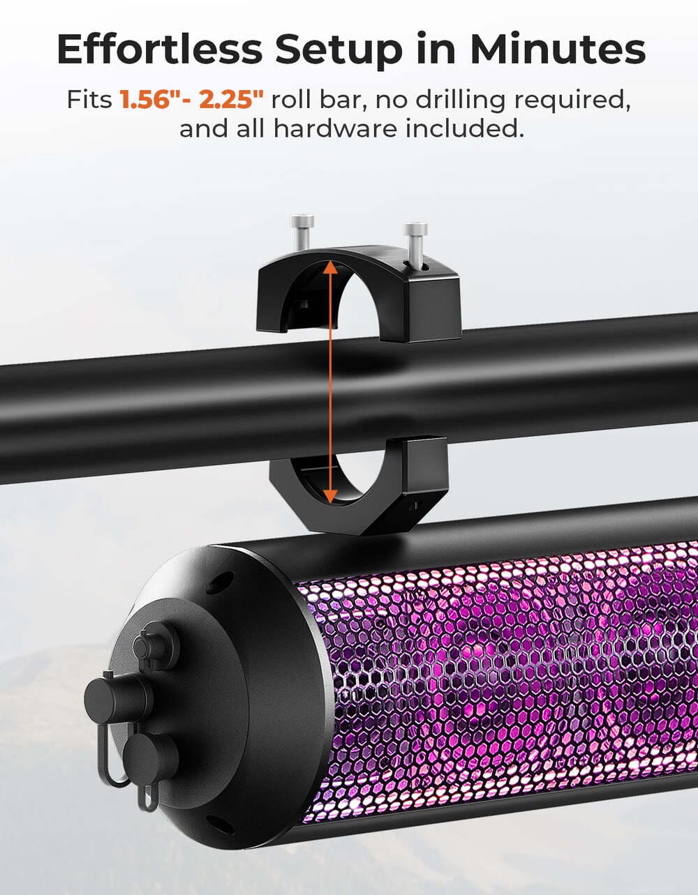 Kemimoto Polaris RZR 1.56"- 2.25" Roll Bar SXS Speaker RGB UTV Soundbar - 28"