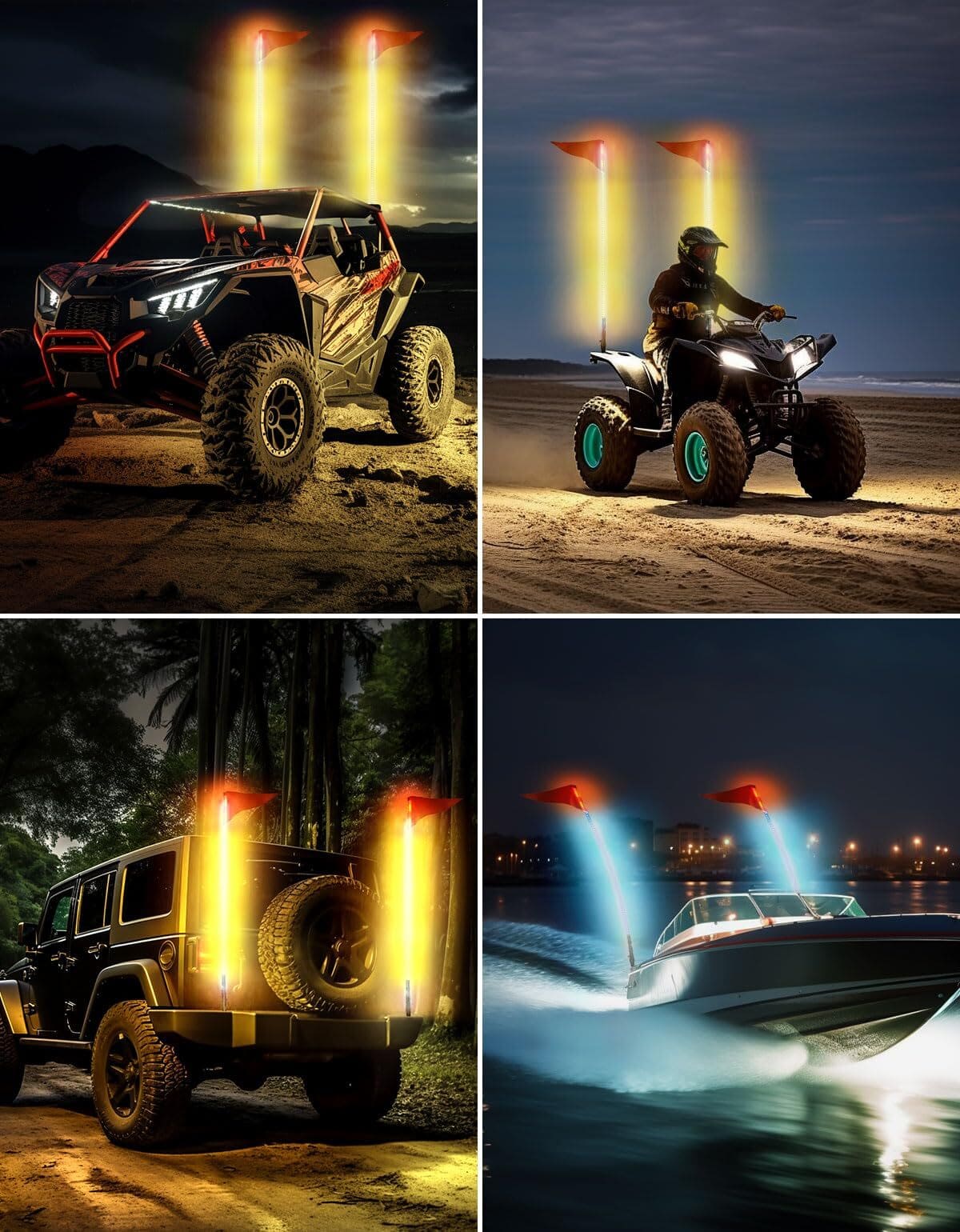 Kemimoto 2 Pcs 5ft UTV Whip Lights with Spring Bases