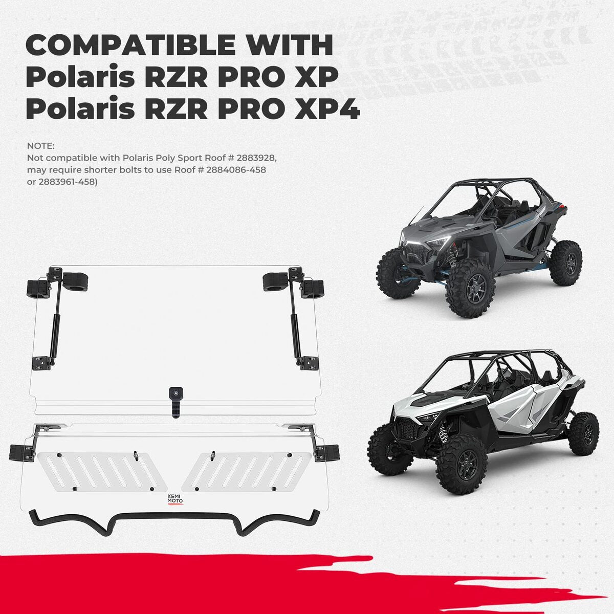 Kemimoto '20-'24 Polaris RZR PRO XP 3-in-1 Folding Half Windshield