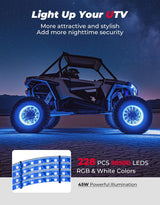 Kemimoto UTV Wheel Ring Lights Kit w/RGB Chasing Color