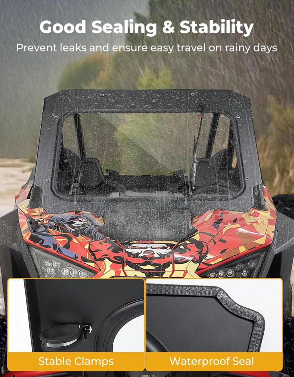 Kemimoto '20-'24 Polaris RZR Pro XP/ RZR Turbo R Glass Windshield w/ Manual Wipers