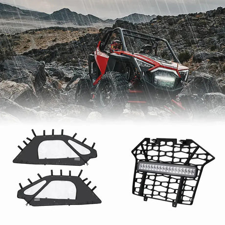 Kemimoto '20-'24 Polaris RZR Pro XP Soft Upper Doors & Front Mesh Grill With LED Light Bar