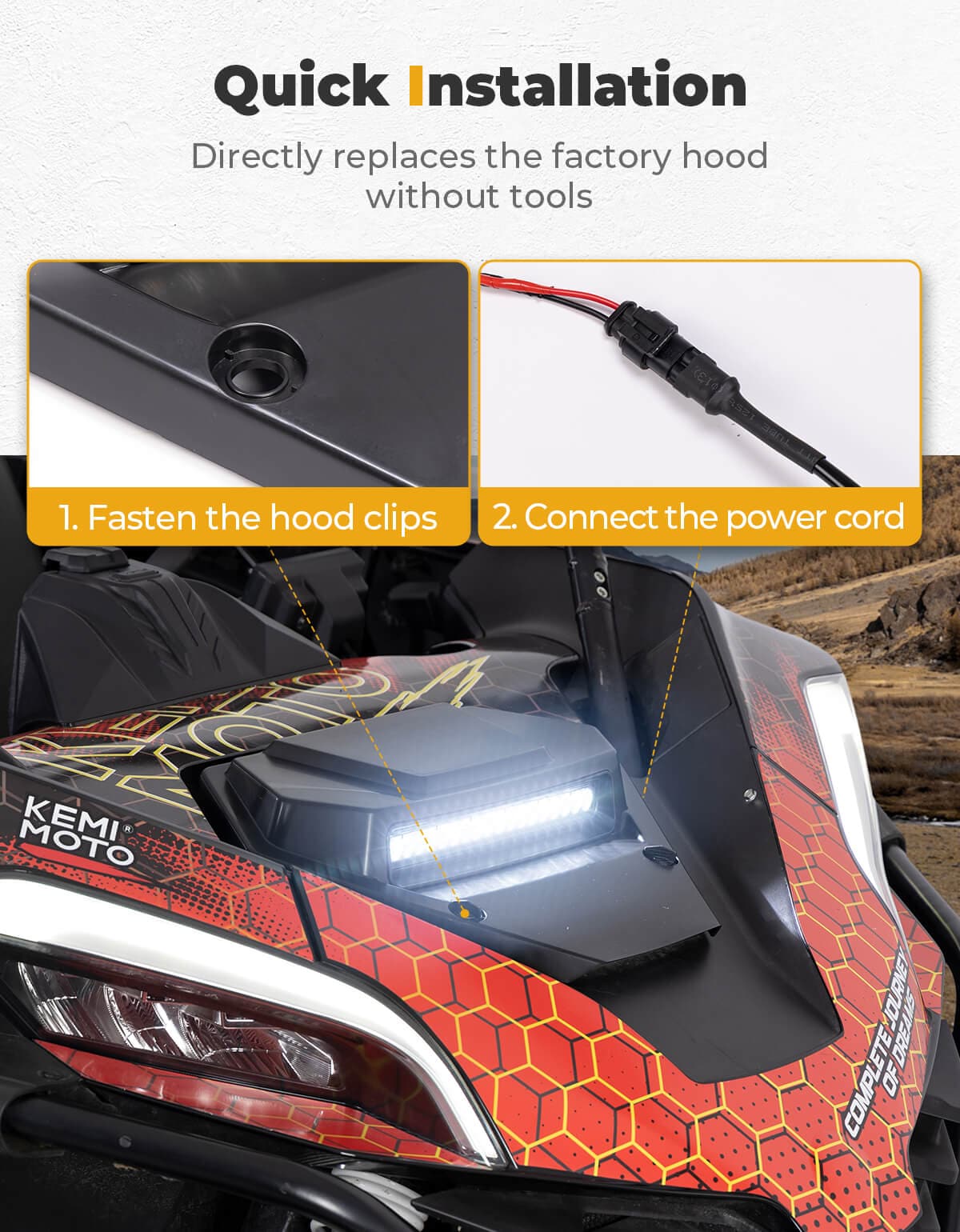 Kemimoto '20+ CFMoto ZForce 950 UTV Hood Scoop w/ Light