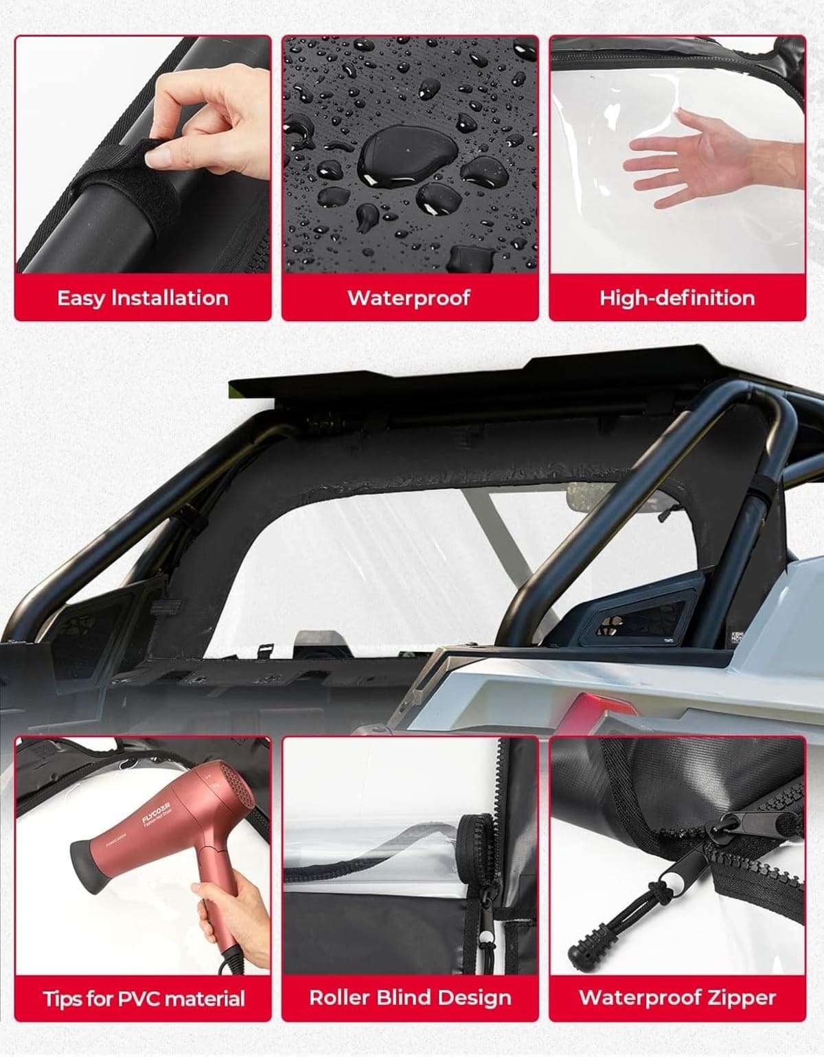 Kemimoto '22-'24 Polaris RZR Pro R Soft Rear Windshield