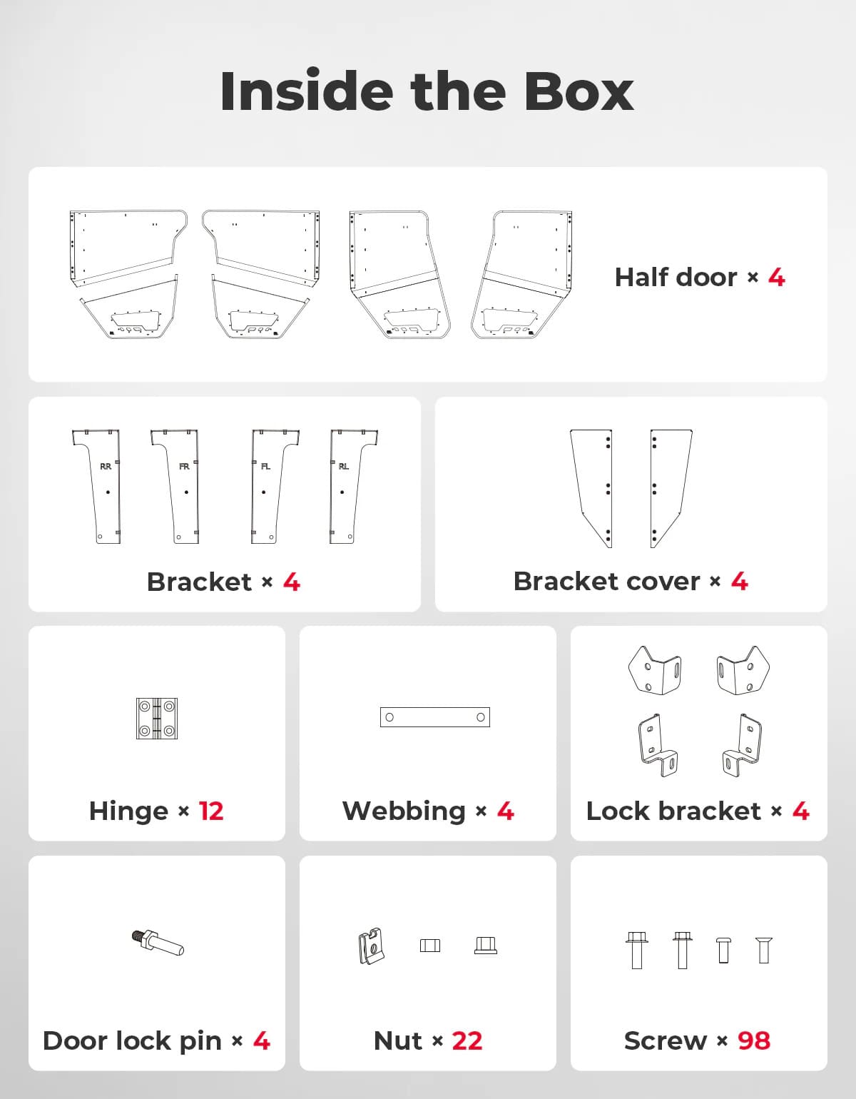 Kemimoto '22-'25 CF Moto UForce 1000XL 4 Piece Aluminum Half Doors