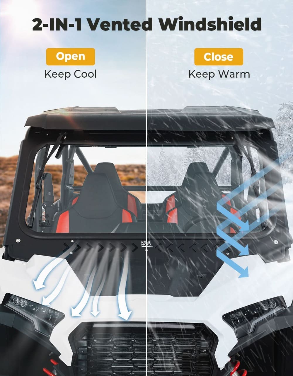 Kemimoto '24-'25 Polaris RZR XP 1000/4 1000 Glass Windshield w/ 2 Manual Wipers