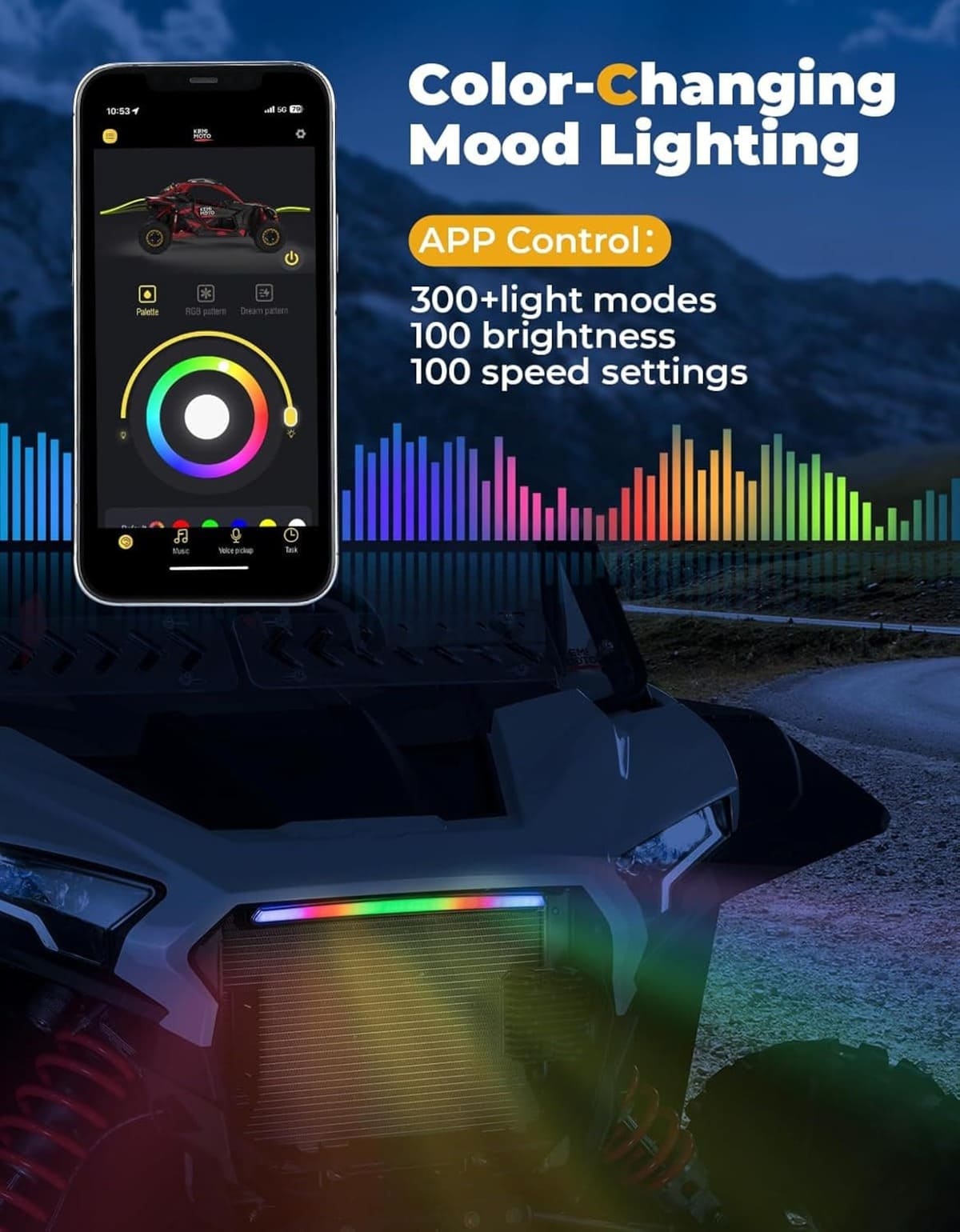 Kemimoto '24-'25 Polaris RZR XP 4 1000 Front Light Chasing Color Light