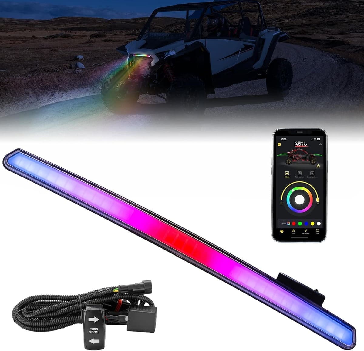 虹入✨バイカラー フローライト 69mm スフィア 551g LED台座1798 Kemimoto '24-'25 Polaris RZR XP 4 1000 Front Light Chasing Color Light
