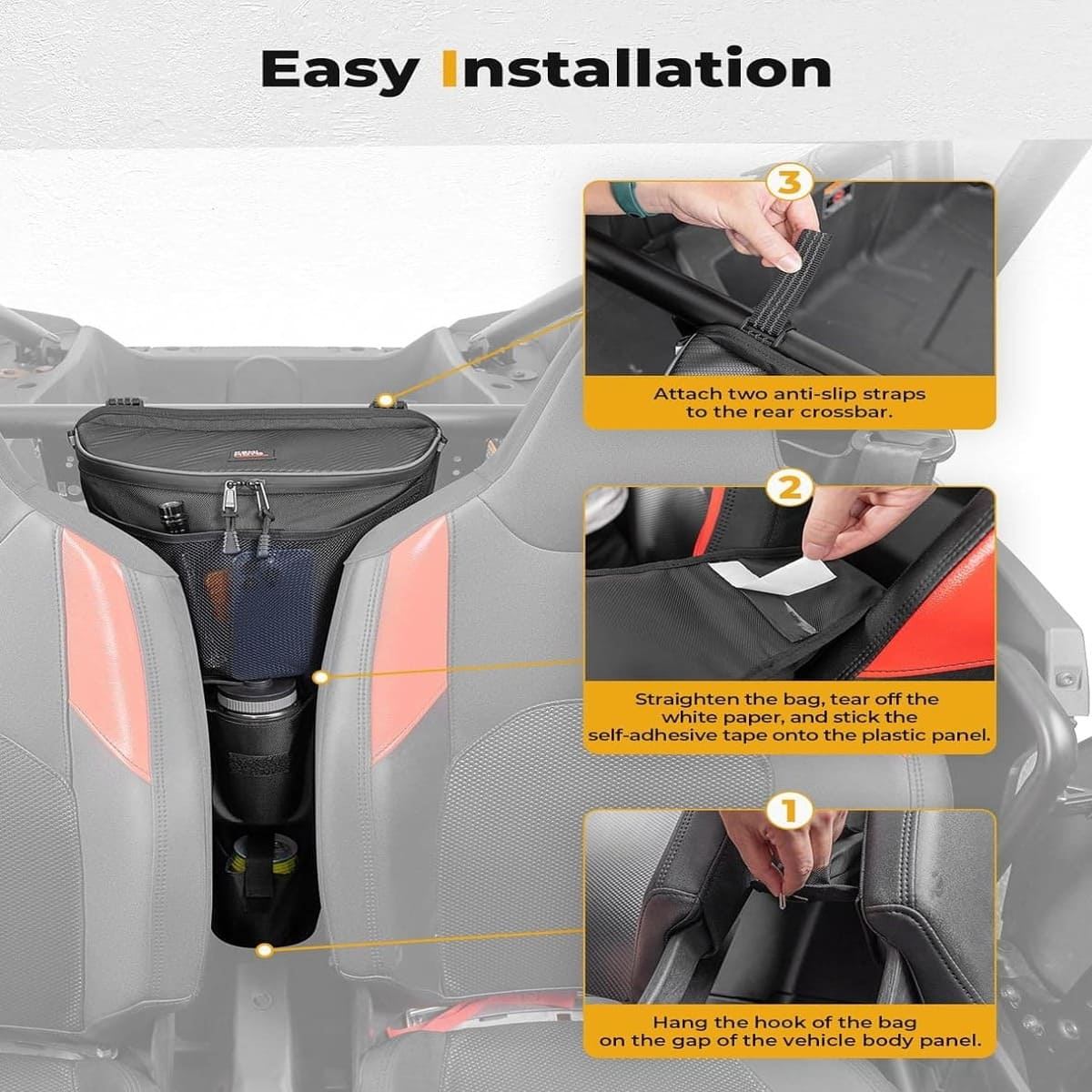 Kemimoto '24-'25 Polaris RZR XP 1000 Center Storage Bag w/ Cup holder