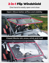 Kemimoto '24-'25 Polaris RZR XP 1000 Full Flip Split Windshield Window