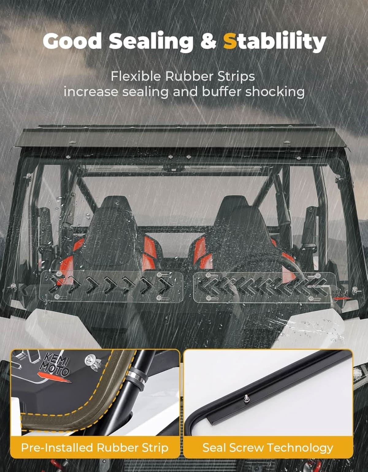 Kemimoto '24-'25 Polaris RZR XP 1000 Pre-Installed Rubber 2-in-1 Vented Windshield