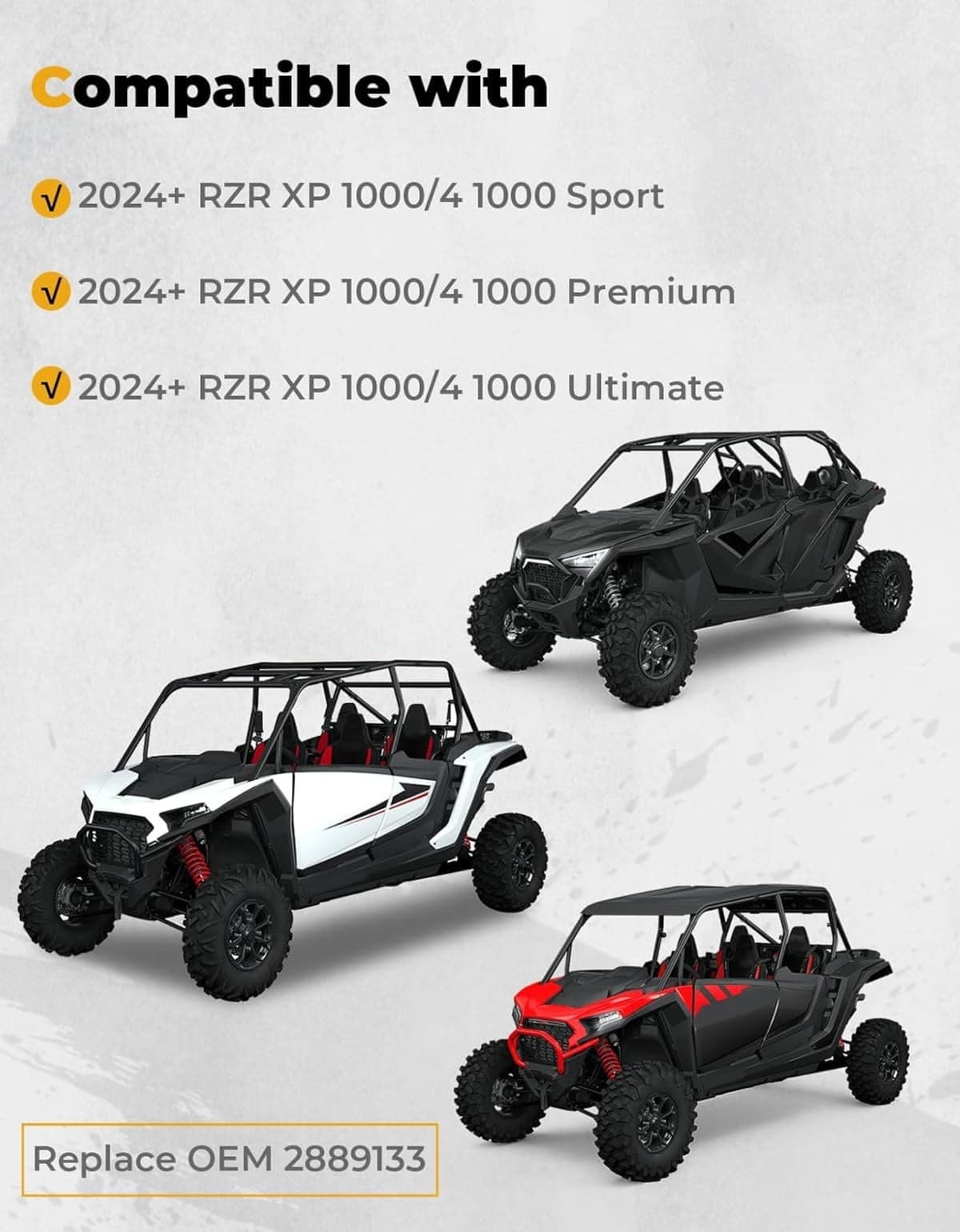 Kemimoto '24-'25 Polaris RZR XP 4 1000 8.5" Fender Flares Extended Mud Flaps - 4 Pcs