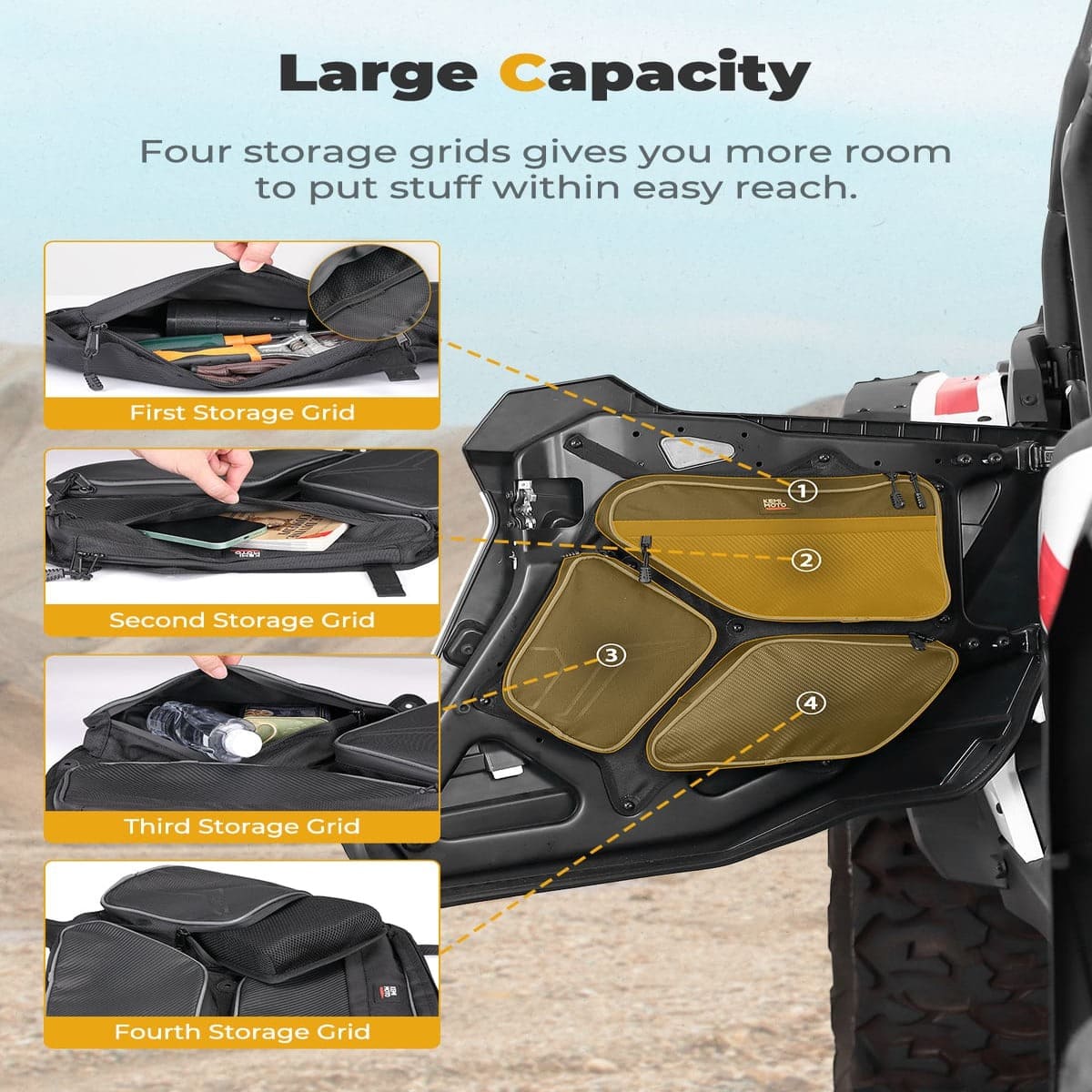 Kemimoto '24-'25 Polaris RZR XP 4 1000 Rear Door PVC Tool Bag