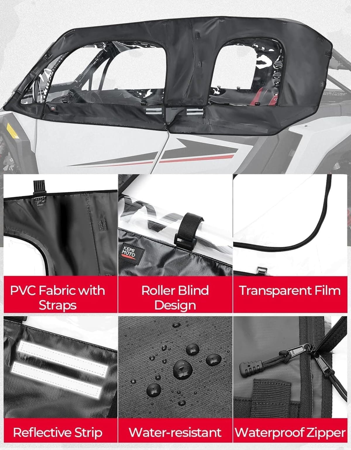 Kemimoto '24-'25 Polaris RZR XP 4 1000 Soft Cab Enclosure Upper Doors