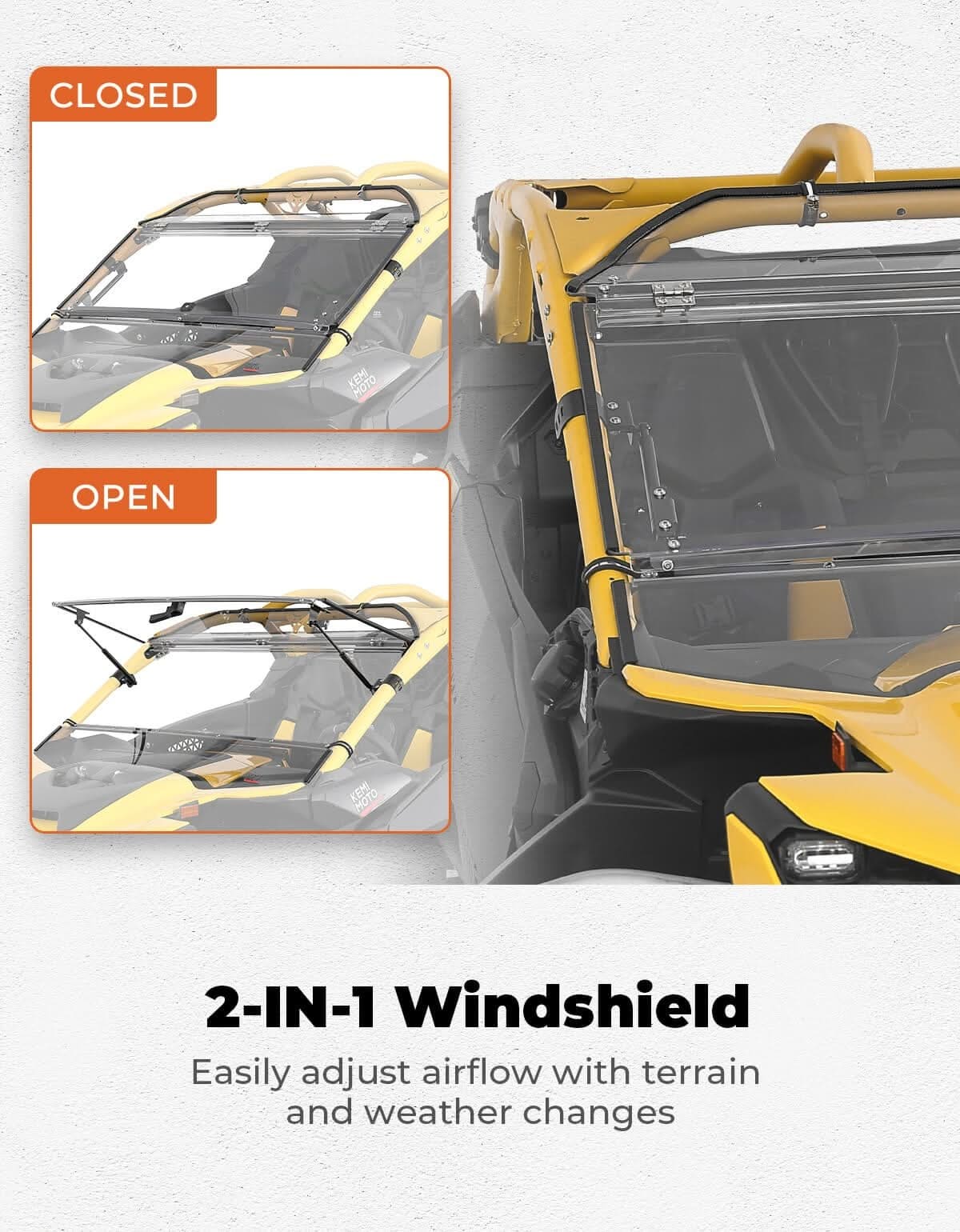 Kemimoto '24+ Can-Am Maverick R Scratch Resistant Flip Windshield